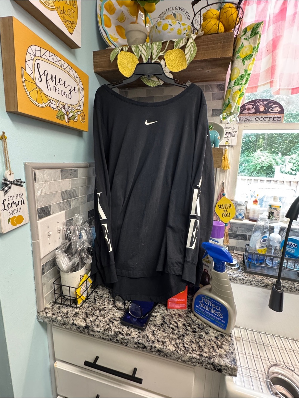 Nike Black Long Sleeve Tee with White Swoosh and Sleeve Logo unisex